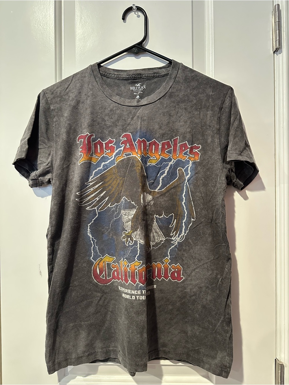 Hollister Black Graphic Los Angeles California Eagle Tee with Red & Gold Accents